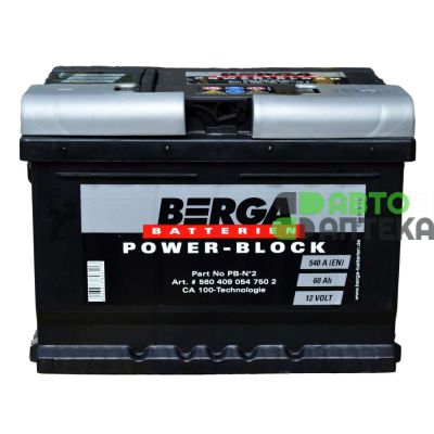 Автомобильный аккумулятор BERGA Power Block 6СТ-60Ah АзЕ 540A (EN) 560409054