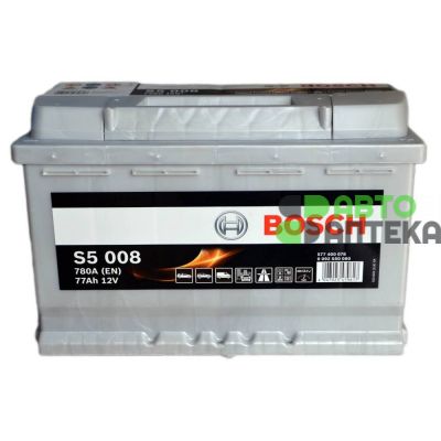 Автомобильный аккумулятор BOSCH S5008 6СТ-77Ah АзЕ 780A (EN) 0092S50080 уценка