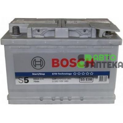 Автомобильный аккумулятор BOSCH EFB S5E08 6СТ-70Ah АзЕ 650A (EN) 0092S5E080