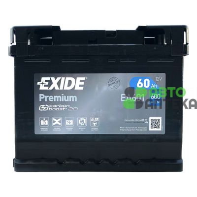 Автомобільний акумулятор EXIDE Premium Carbon Boost 2.0 6СТ-60Ah Аз 600A (EN) EA601