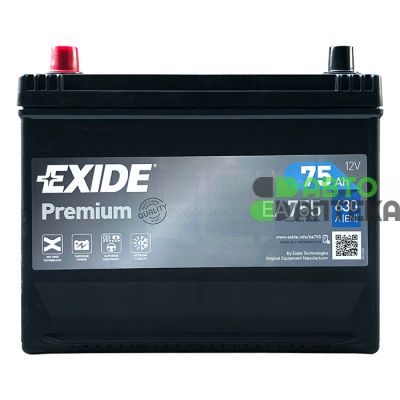 Автомобільний акумулятор EXIDE Premium 6СТ-75Ah Аз ASIA 630A (EN) EA755