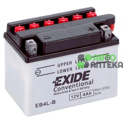Мото аккумулятор EXIDE CONVENTIONAL 6СТ-4Ah АзЕ 12В 50А (EN) EB4L-B