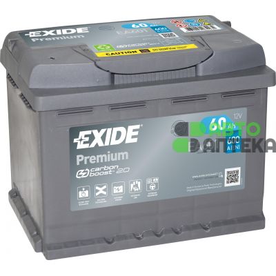 Автомобильный аккумулятор EXIDE Premium Carbon Boost 2.0 6СТ-60Ah Аз 600A (EN) EA601