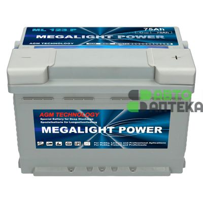 Аккумулятор тяговый  Megalight AGM 75Ah АзЕ 12V Megalight 75