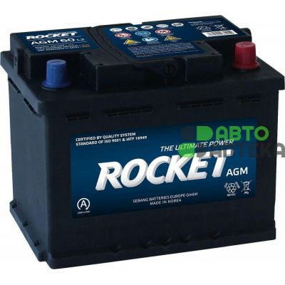 Автомобильный аккумулятор ROCKET AGM 6СТ-60Ah АзЕ 640A (CCA) AGM L2