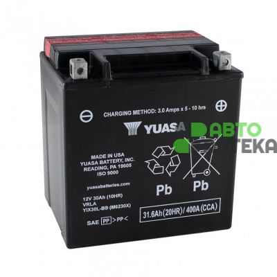 Мото аккумулятор Yuasa High Performance MF VRLA Battery AGM 6СТ-12V 31.6Ah АзЕ 386А (EN) сухозаряженный YIX30L-BS
