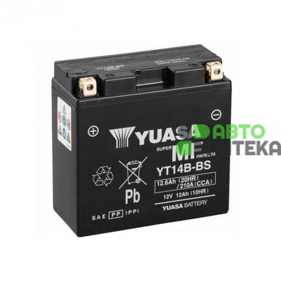 Мото аккумулятор Yuasa MF VRLA Battery 6СТ-12.6Ah Аз 210А (EN) сухозаряженный YT14B-BS 