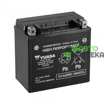 Мото аккумулятор Yuasa High Performance MF Battery AGM 6СТ-12,6Ah АзЕ 210А (EN) сухозаряженный YTX14H-BS