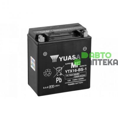 Мото акумулятор Yuasa MF VRLA Battery 6СТ-14,7Ah Аз 230А (EN) сухорядний YTX16-BS-1