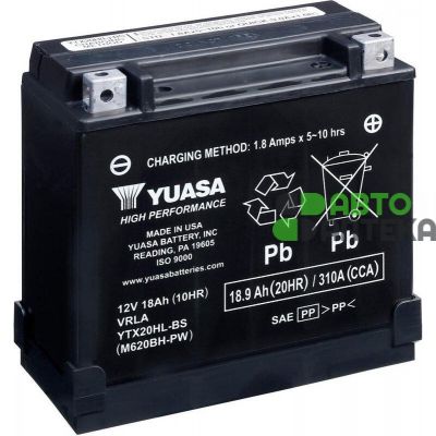 Мото аккумулятор Yuasa High Performance MF VRLA Battery AGM 6СТ-18,9Ah АзЕ 310А (EN) сухозаряженный YTX20HL-BS 