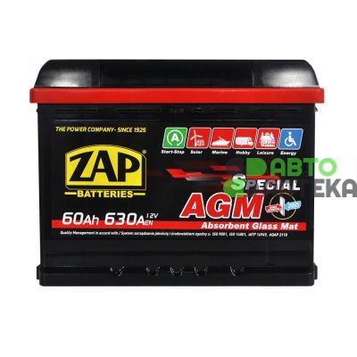 Автомобільний акумулятор ZAP AGM 6СТ-60Ah АзЕ 630A 560 02z