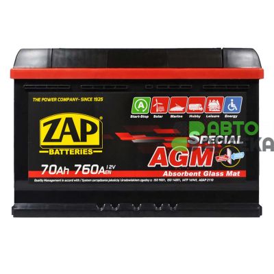 Автомобильный аккумулятор ZAP AGM (L3) 70Ah 760A R+ 570 02z
