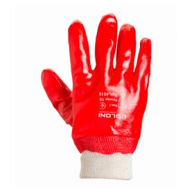 Перчатки ПВХ трикотажные полный облив красного цвета 4518
