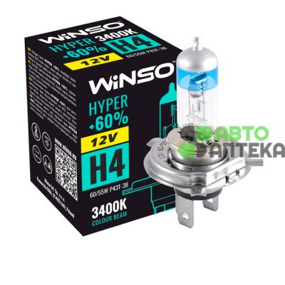 Лампа галогенна WINSO (12V H4 HYPER +60% 60/55W P43t-38) 712420