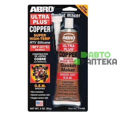 Герметик прокладка ABRO Ulta Plus Copper Gasket Maker медный 371°С 85г 418-AB