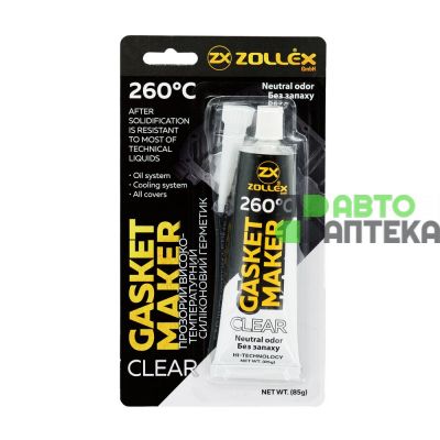 Герметик прокладка Zollex Clear Gasket Maker Premium +260°C прозрачный 85г