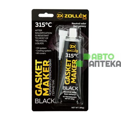Герметик прокладка Zollex Black Gasket Maker Premium +260°C чёрный 85г