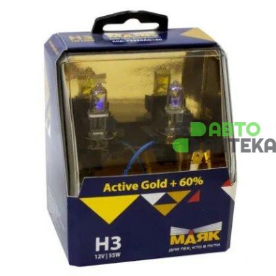Автолампа МАЯК Active Gold +60% комплект (PK22s, H3, 12V, 55W) MK 72320AG+60