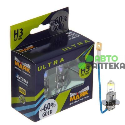 Автолампа МАЯК Ultra Gold +60% комплект (PK22s, H3, 12V, 55W) MK 82320G+60