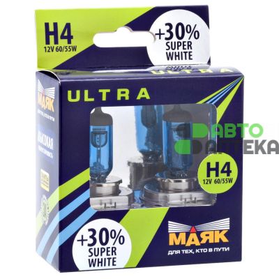 Автолампа МАЯК Ultra Super White +30% комплект (P43t, H4, 12V, 60/55W) MK 82420SW+30