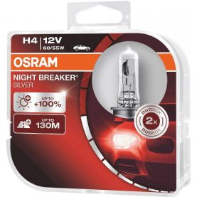 Автолампа Osram Night Breaker Silver +100% комплект (Р43т, H4, 12V, 60/55W) 64193 NBS-HCB