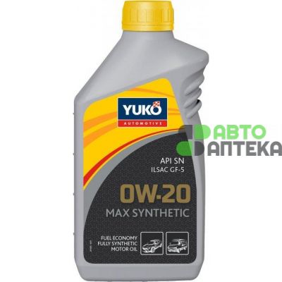 Автомобільне моторне масло YUKO MAX SYNTHETIC 0W-20 1л 4823110400913